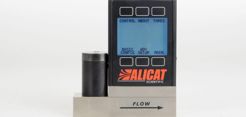 Alicat mass flow controller showing new main menu