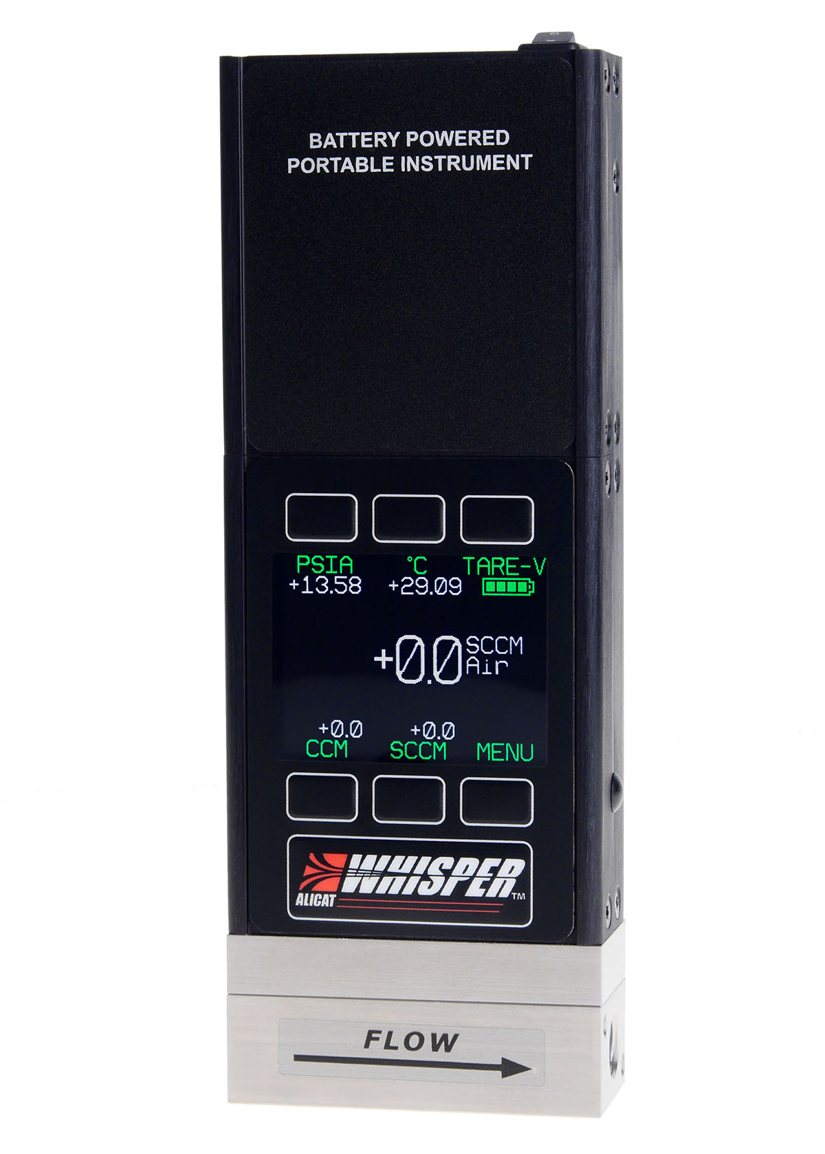 Portable mass flow calibrator with optional backlit color display from Alicat