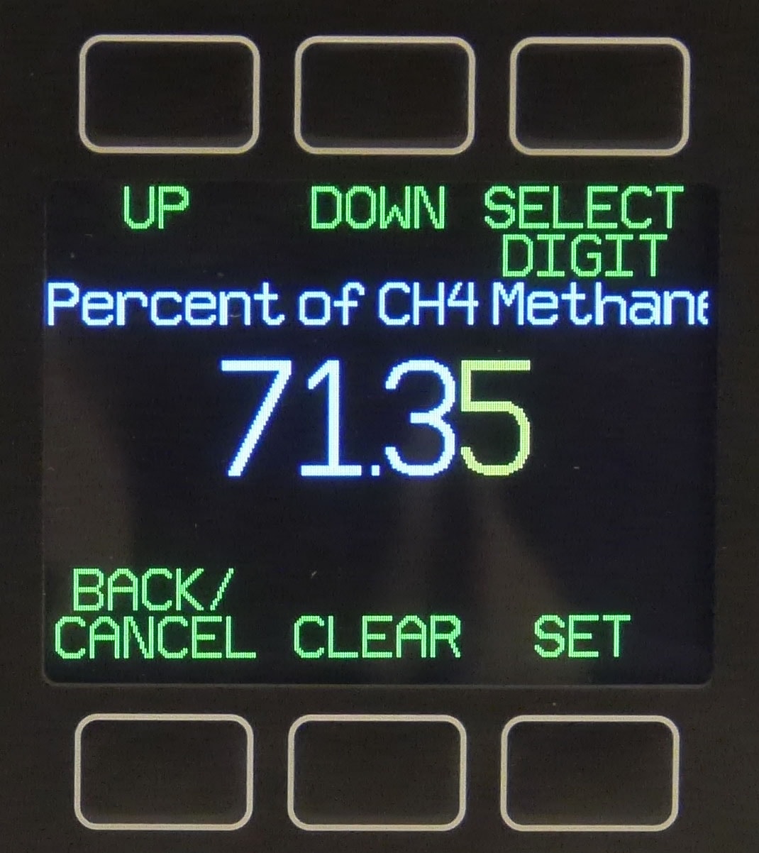 Composer screen defining the percentage of methane to two digits
