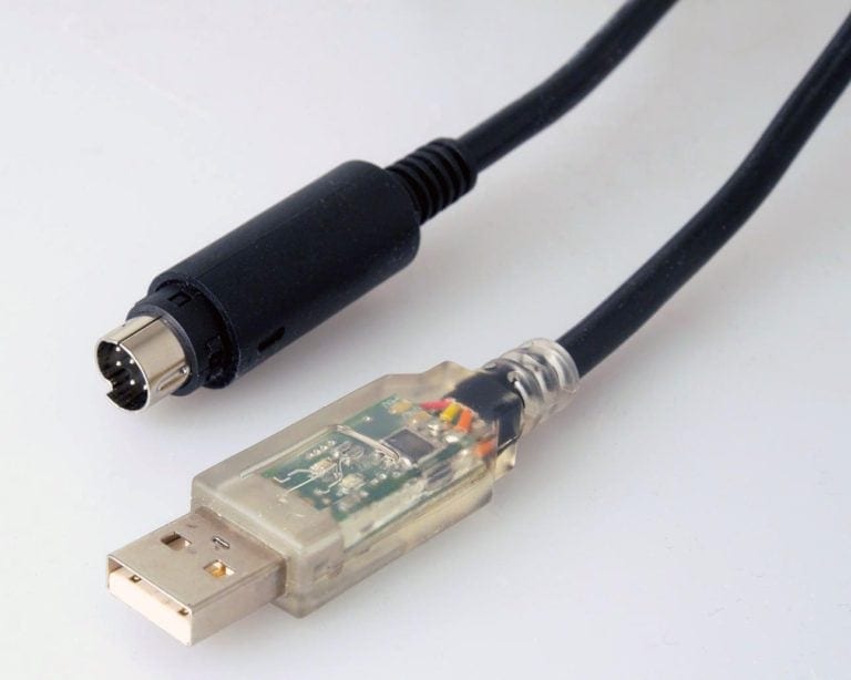 USB-MD8-232 or USB-MD8-485 double-ended 8-pin mini-DIN to USB serial conversion cable