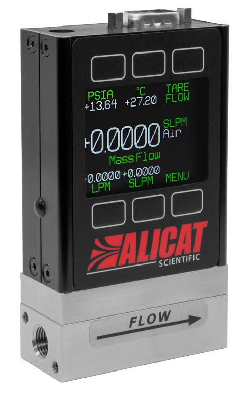 Photo of Alicat M-Series mass flow meter with TFT display