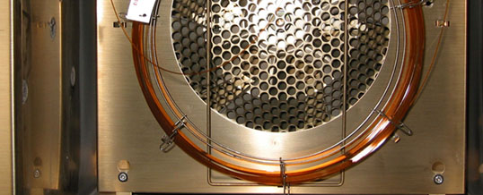 Inside oven of gas chromatography setup