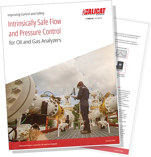 Pages from the whitepaper titled Intrinsically Safe Flow and Pressure Control for Oil and Gas Analyzers