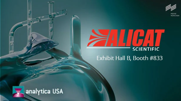 Graphic indicating that Alicat will be attending the Analytica USA event in Exhibit Hall B, Booth #833