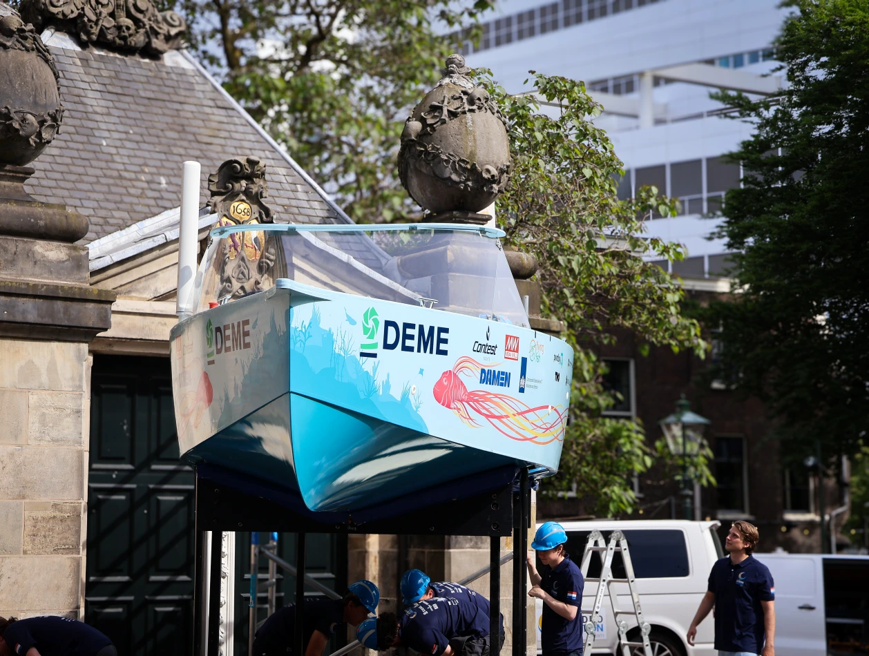 Mira at the official reveal, Hydro Motion Team’s 2025 liquid hydrogen-powered boat.