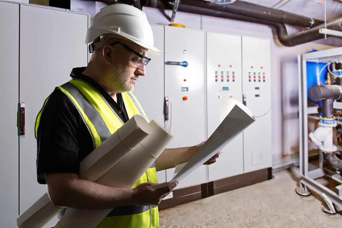 Photo of an engineer inspecting refrigeration equipment
