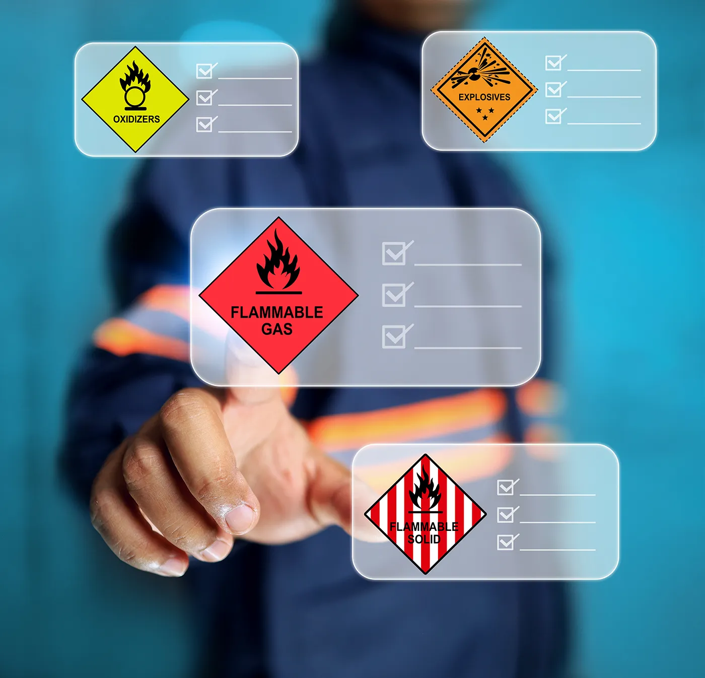 Man pointing at hazardous warnings