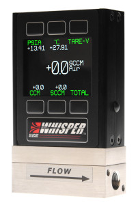 Alicat Whisper Series mass flow meter, shown with optional color display
